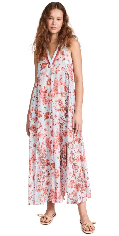 Poupette St Barth Nava Stripe Maxi Dress Blue 90'S