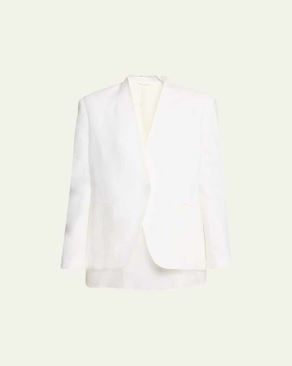 Linen-Blend Blazer Jacket with Crispy Organza Underlay