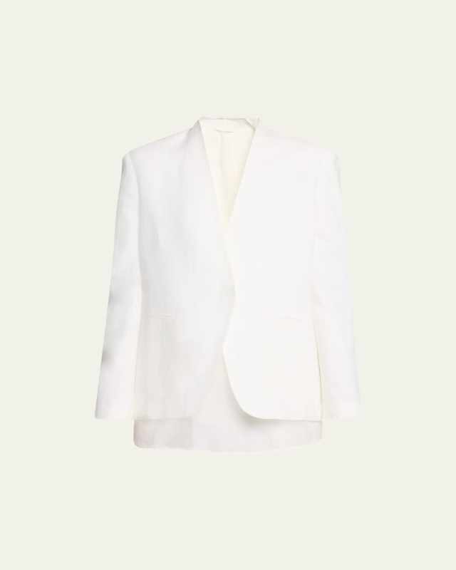 Linen-Blend Blazer Jacket with Crispy Organza Underlay