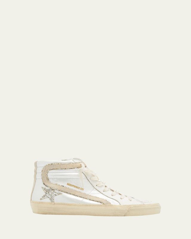 Slide Leather Pearly Mid-Top Sneakers