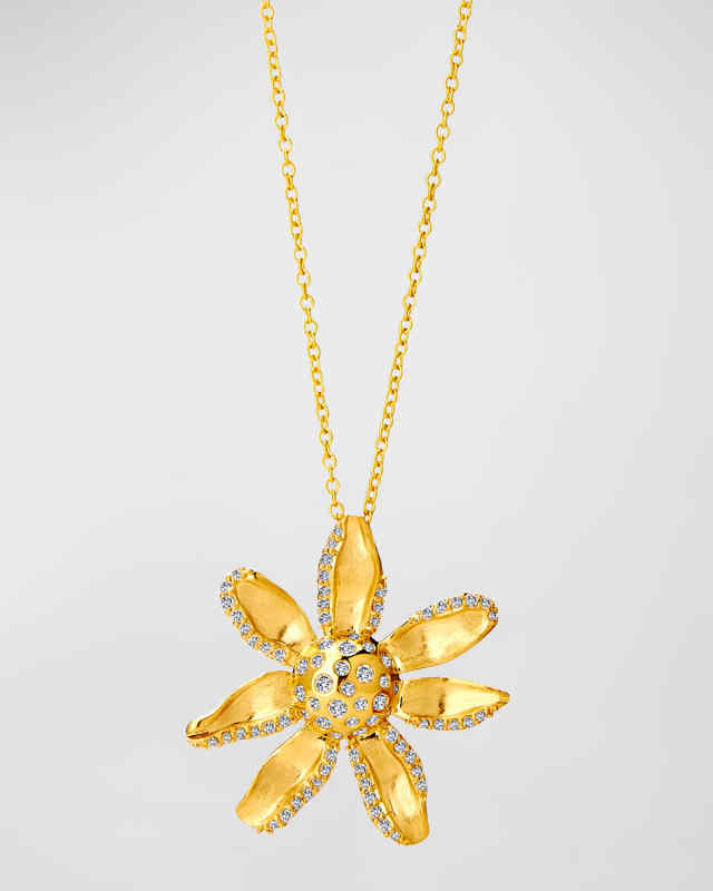 18K Yellow Gold Jardin Flower Necklace with Champagne Diamonds
