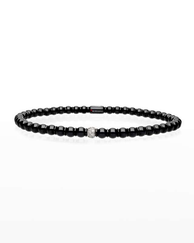 White Gold and Black Ceramic Sfera Stretch Bracelet with One Diamond Bead