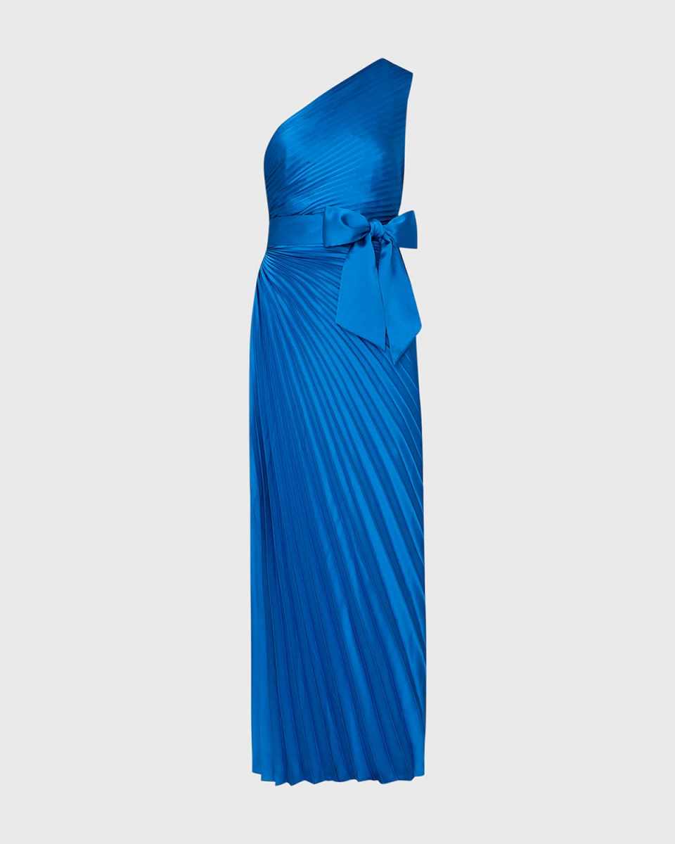Estelle Pleated One-Shoulder Satin Maxi Dress