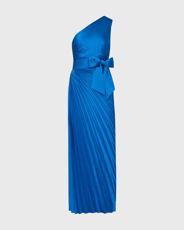 Estelle Pleated One-Shoulder Satin Maxi Dress
