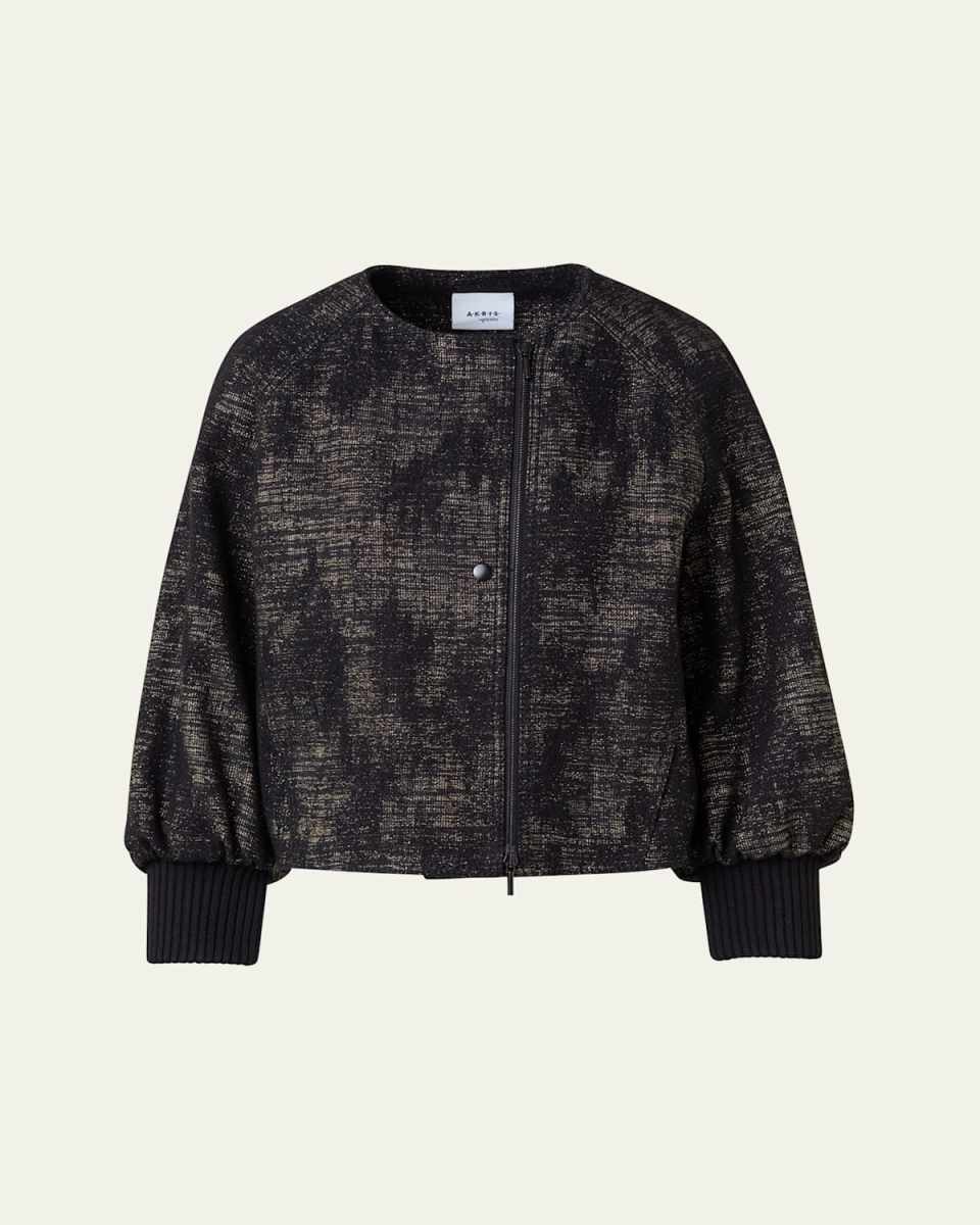 Denim Jacquard Bomber Jacket