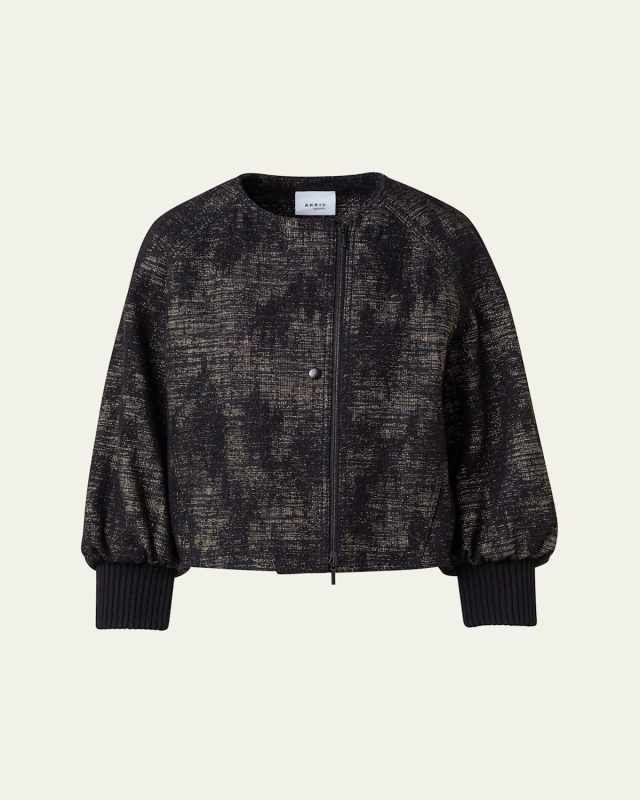 Denim Jacquard Bomber Jacket