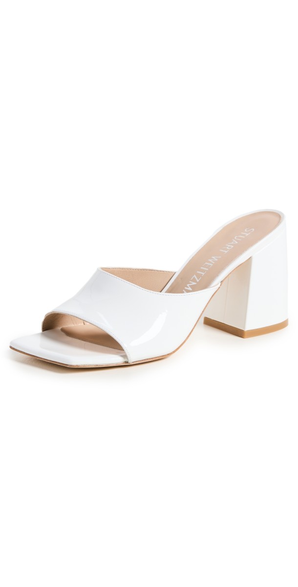 Stuart Weitzman Tia 85 Flareblock Slides White
