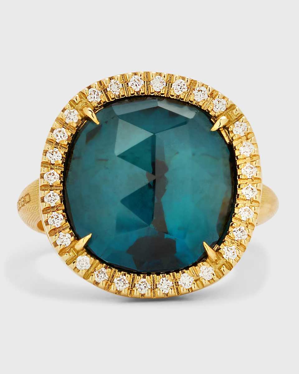 18K Yellow Gold Jaipur Sunset Ring in Blue Topaz, Size