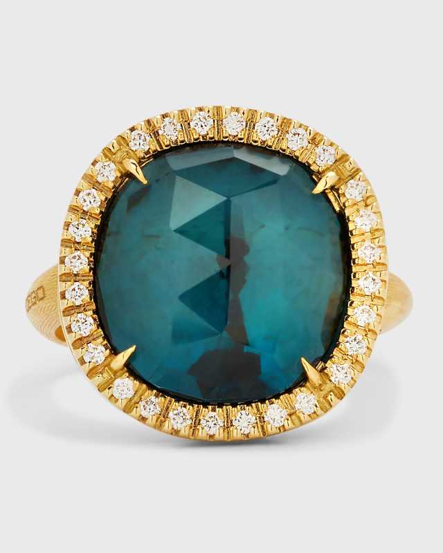 18K Yellow Gold Jaipur Sunset Ring in Blue Topaz, Size
