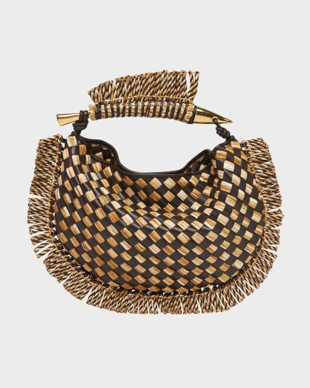 Small Sardine Fringe Raffia Top-Handle Bag