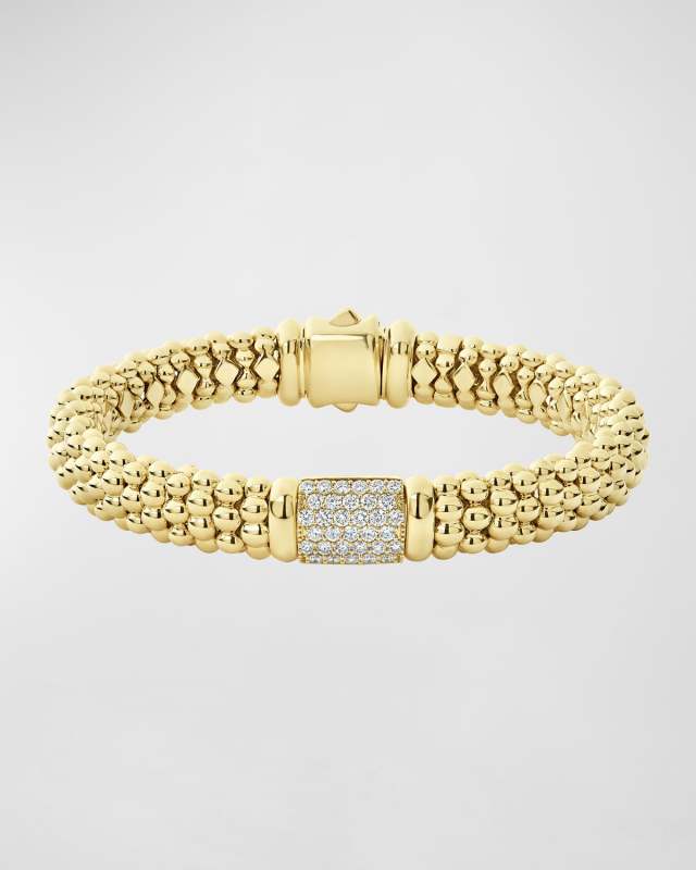 18k Caviar Gold Diamond Rope Bracelet - 9mm, Size M