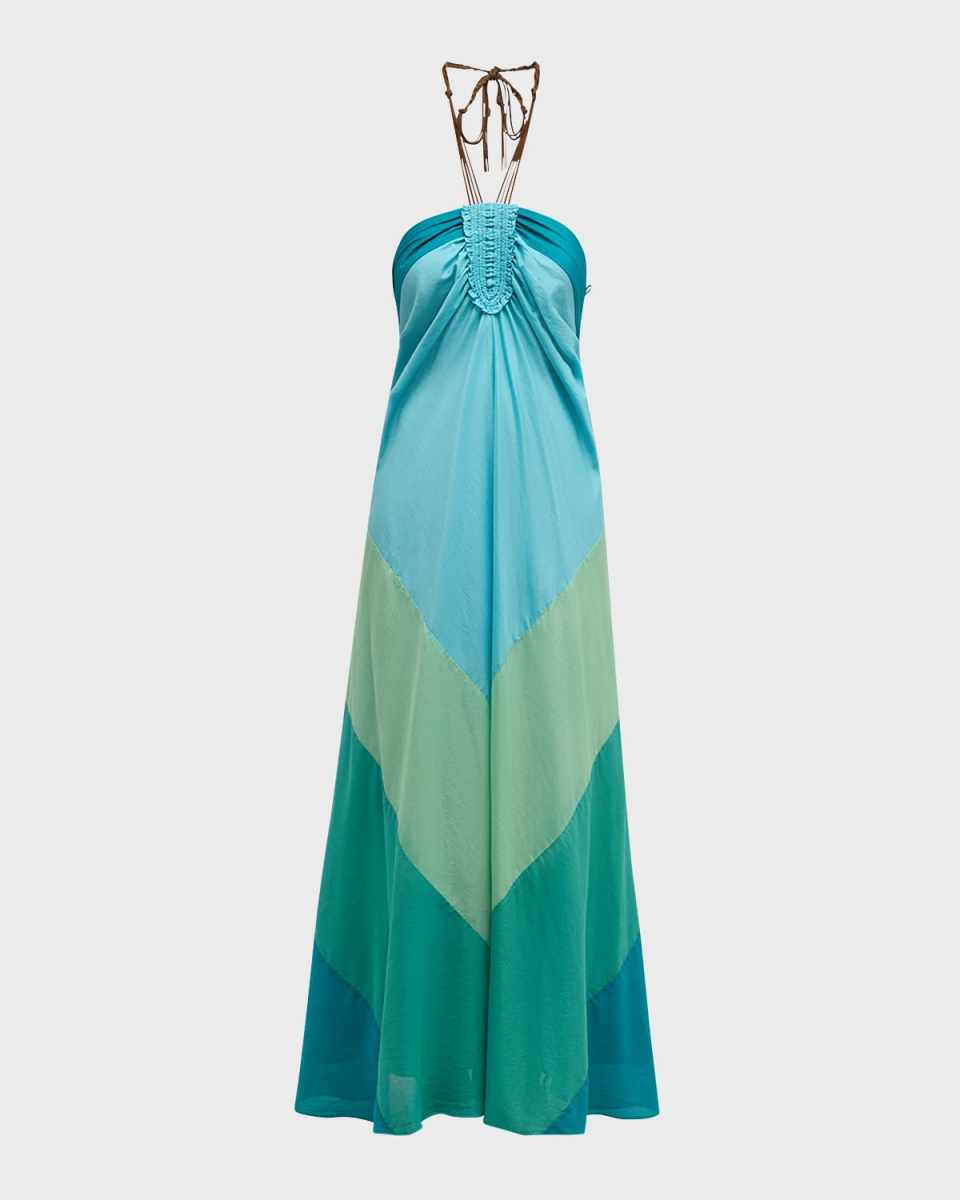 Mayla Backless Colorblock Halter Maxi Dress