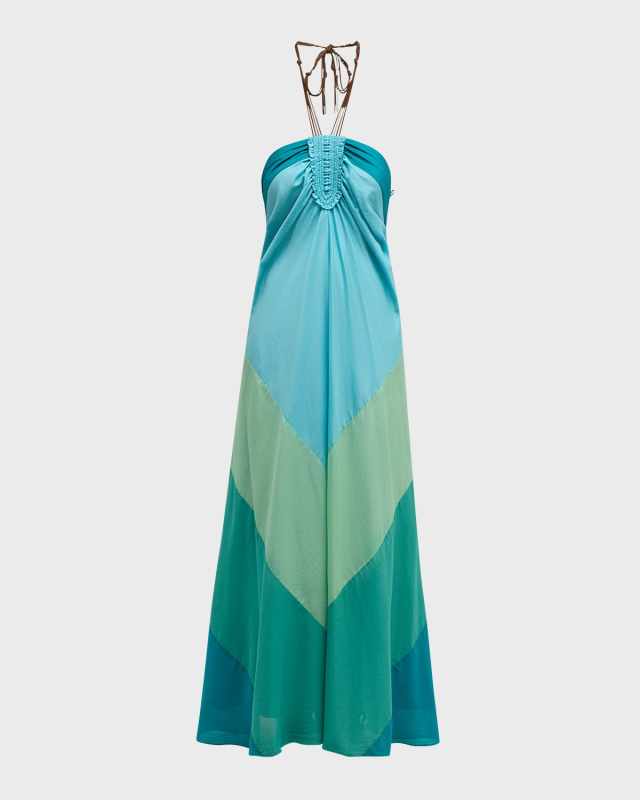 Mayla Backless Colorblock Halter Maxi Dress