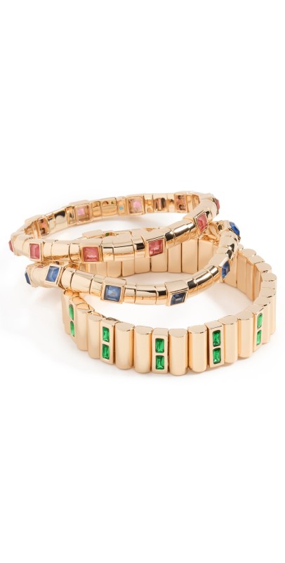 Roxanne Assoulin Bejeweled Bracelets Set Of 3 Shiny Gold