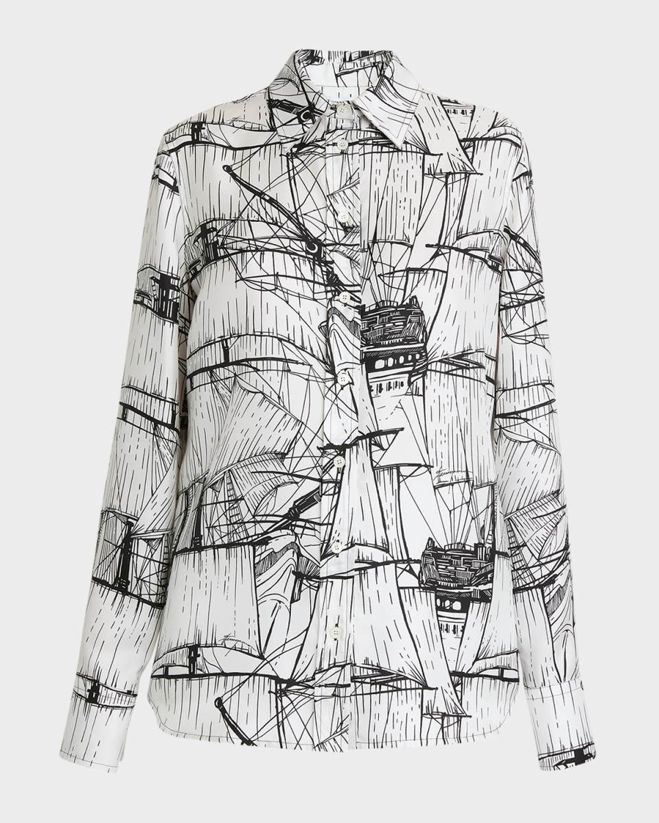 Nautical Printed Silk Blouse