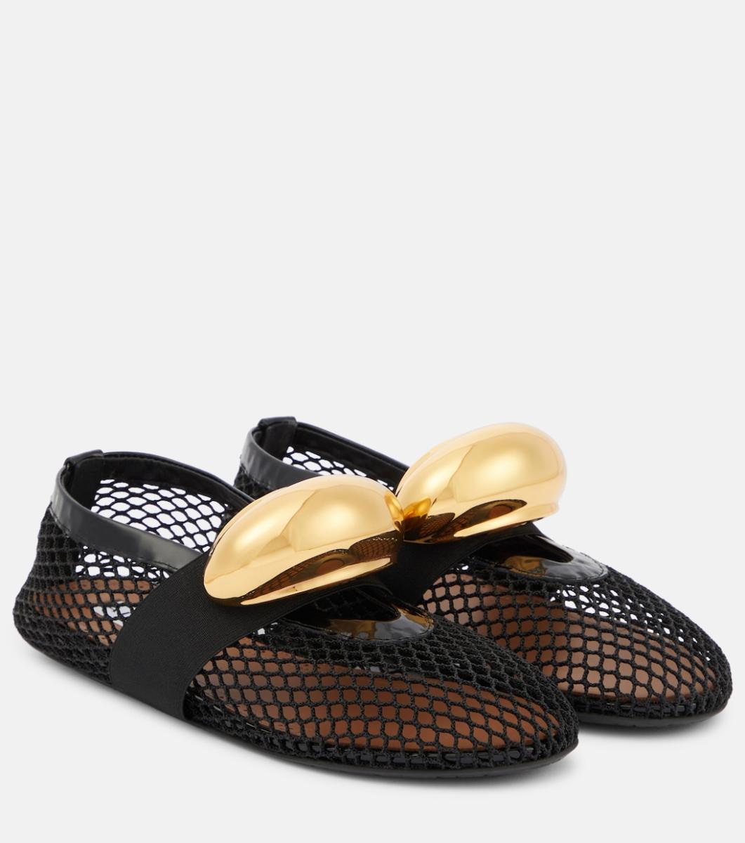 ALAIA Embellished fishnet ballet flats