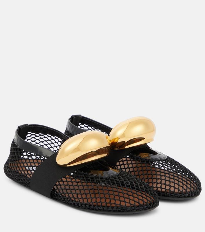 ALAIA Embellished fishnet ballet flats