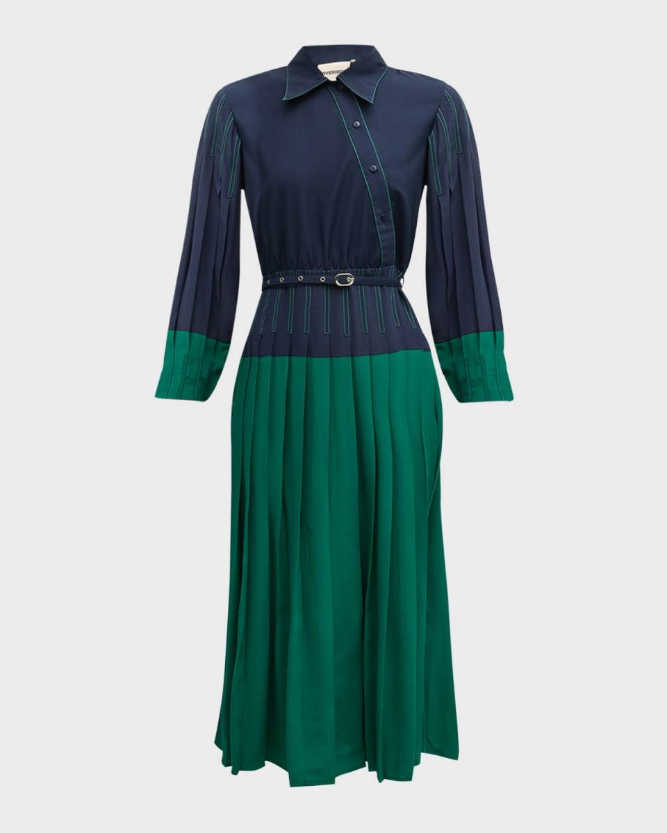 Chlorophyll Pleated Asymmetric Midi Shirtdress