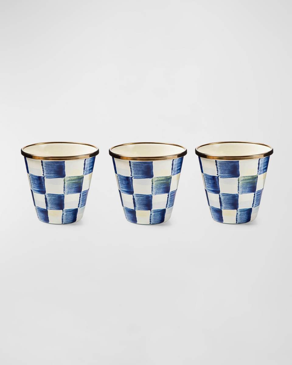 Royal Check Enamel Herb Pots, Set of 3