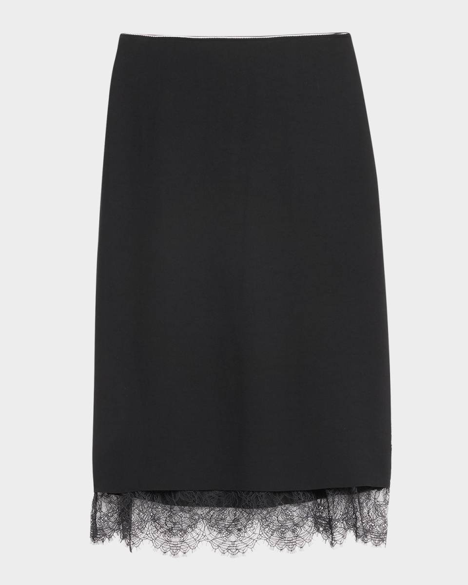 Lace Paneled Straight Midi Skirt