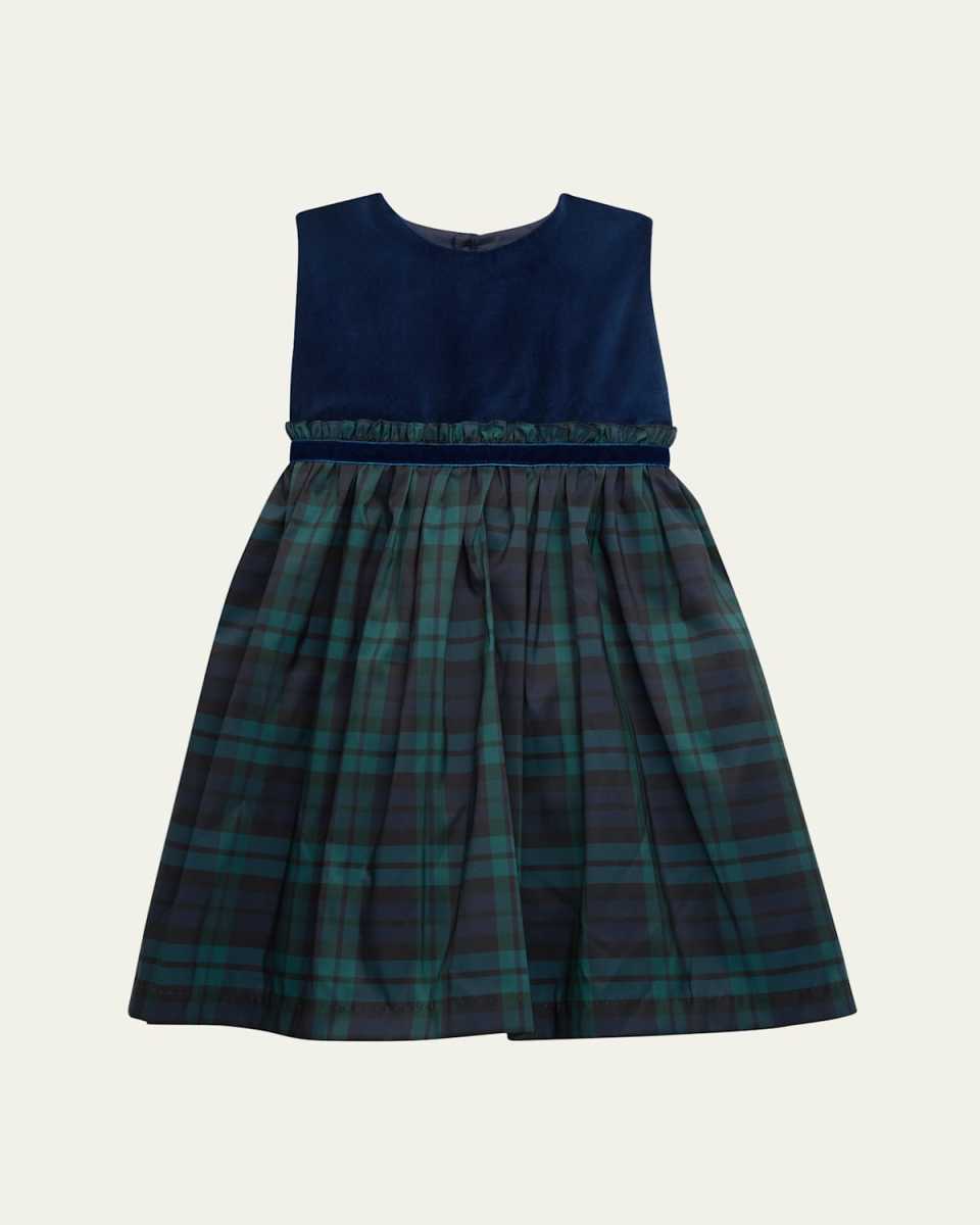 Girl's Plaid-Print Festive Dress, Size 6M-14