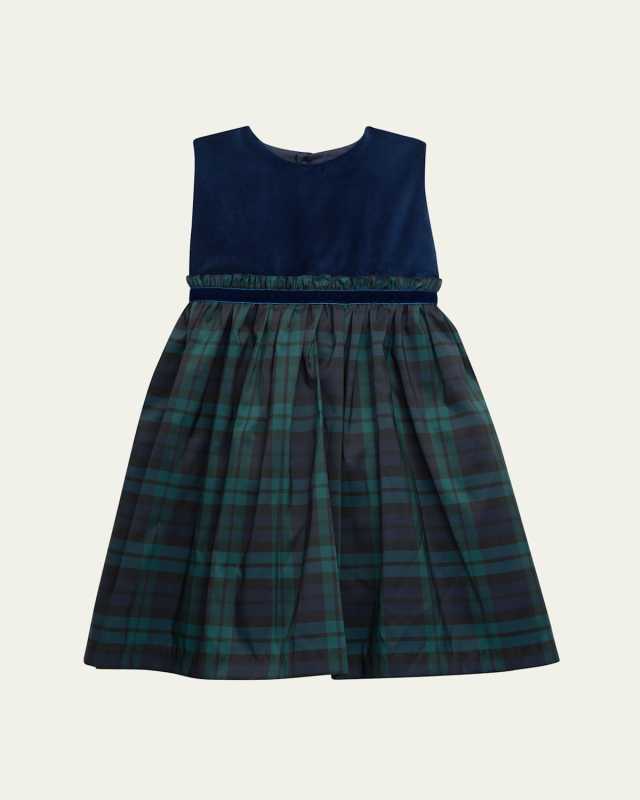 Girl's Plaid-Print Festive Dress, Size 6M-14