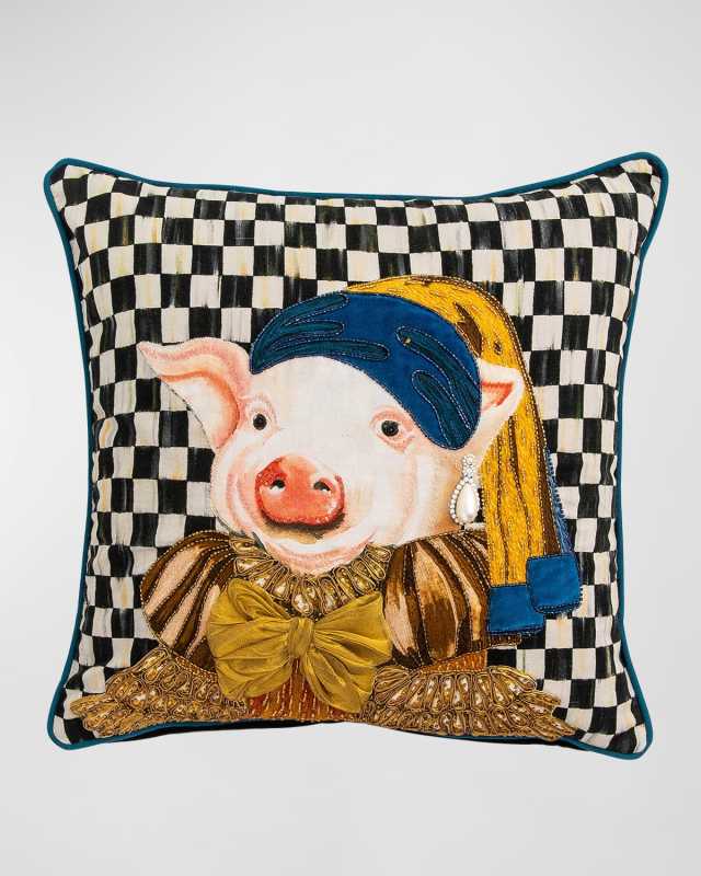 Pig with Pearl Earring Pillow