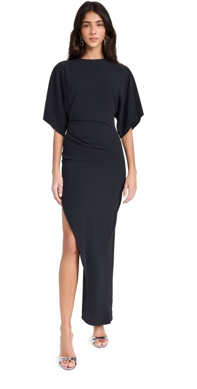 REV The Savita Asymmetric Long Dress Black