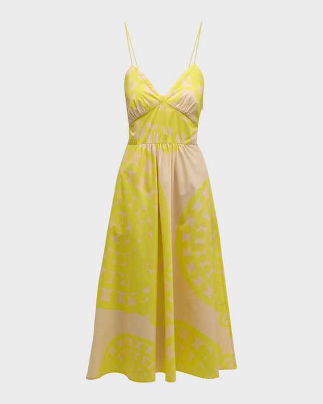 Aether Sleeveless Geometric-Print Midi Sundress