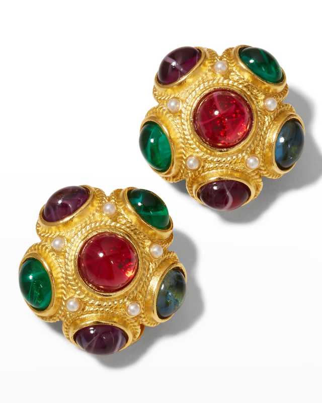 Multi-Stone Gold Clip-On Earrings