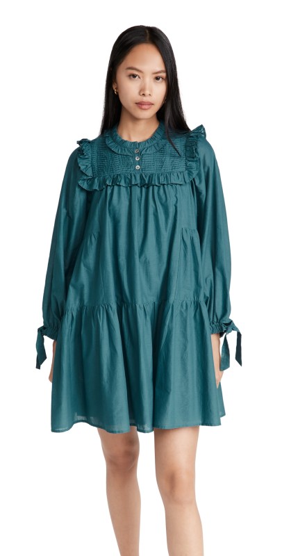 Sea Adrienne Cotton Puff Sleeve Tunic Dress Spruce
