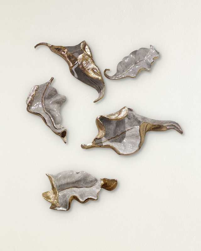 Iridescent Curling Leaves Wall Sculpture, Set of 5