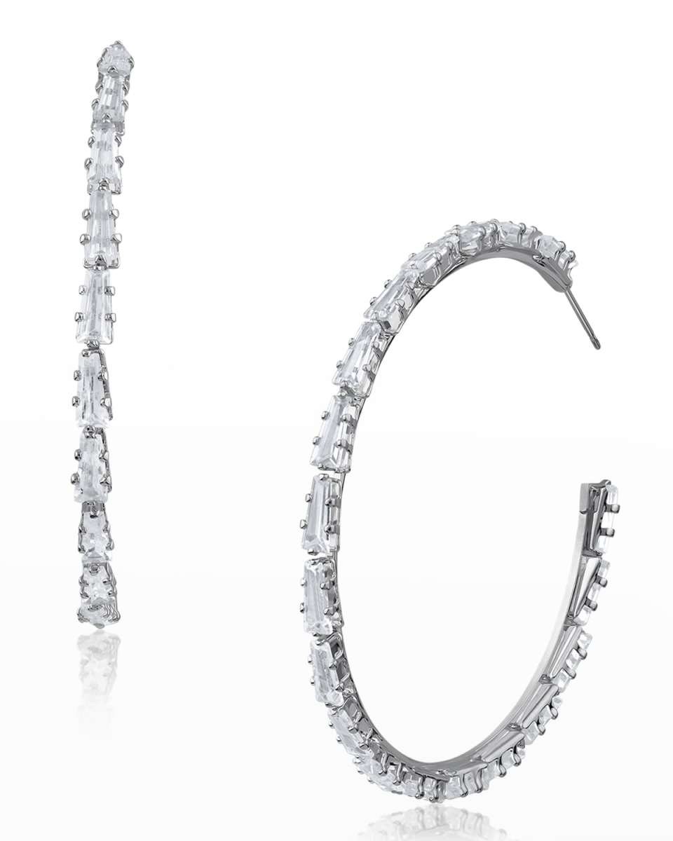 Tapered Baguette Cubic Zirconia Hoop Earrings, 2"L