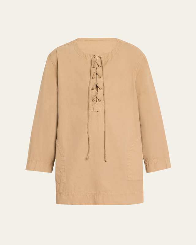 Lace-Up Woven Mini Dress