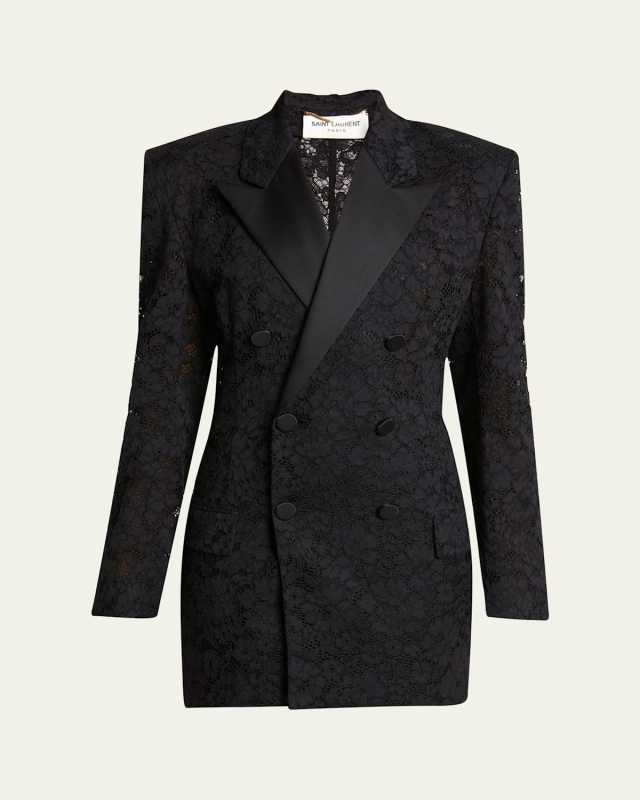 Double-Breasted Lace Tuxedo Blazer