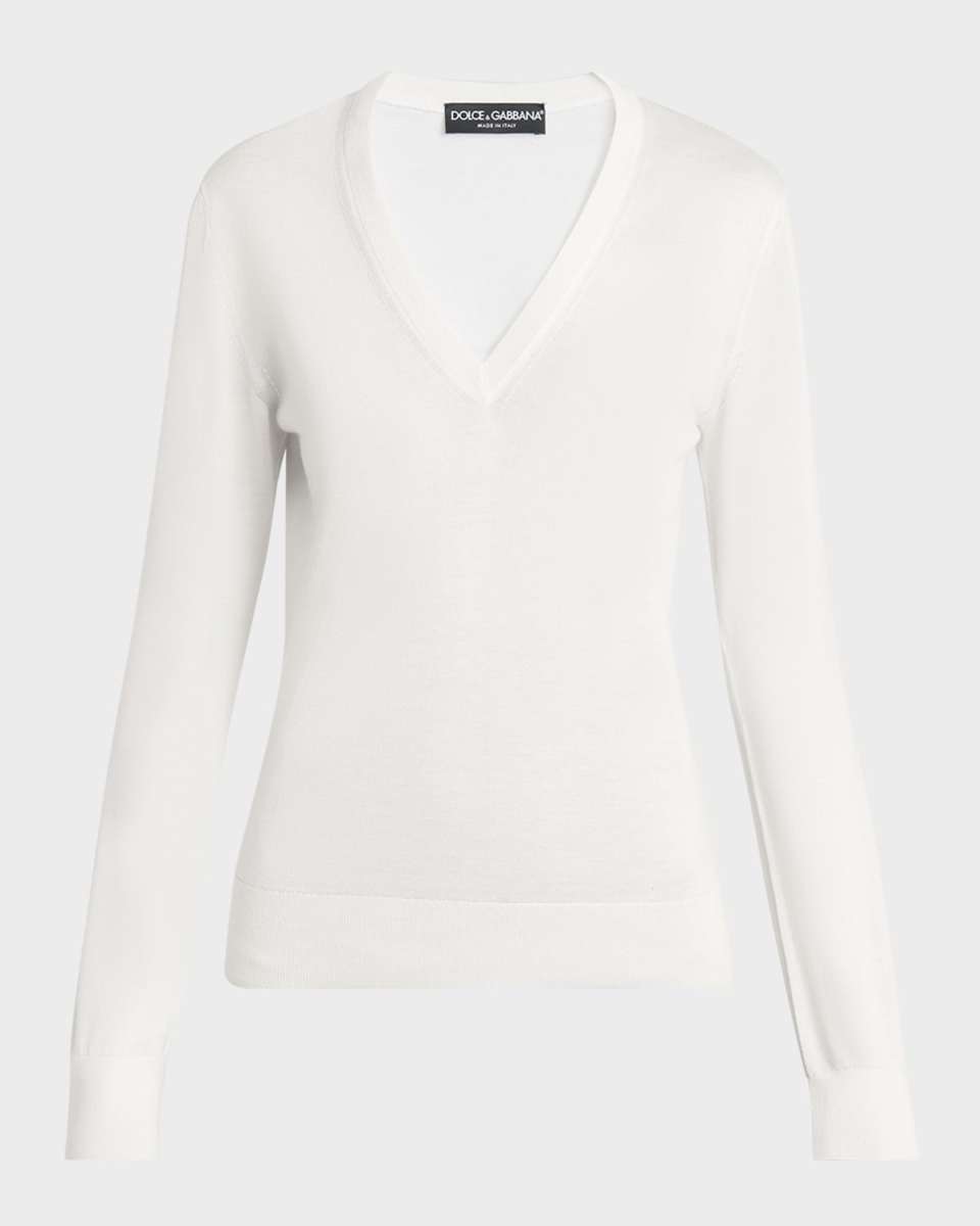 Cashmere-Silk V-Neck Long Sleeve Sweater