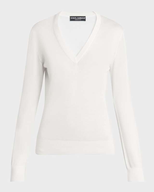 Cashmere-Silk V-Neck Long Sleeve Sweater