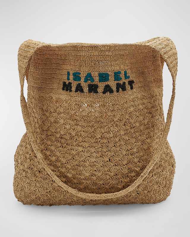 Medium Logo Raffia Shoulder Bag