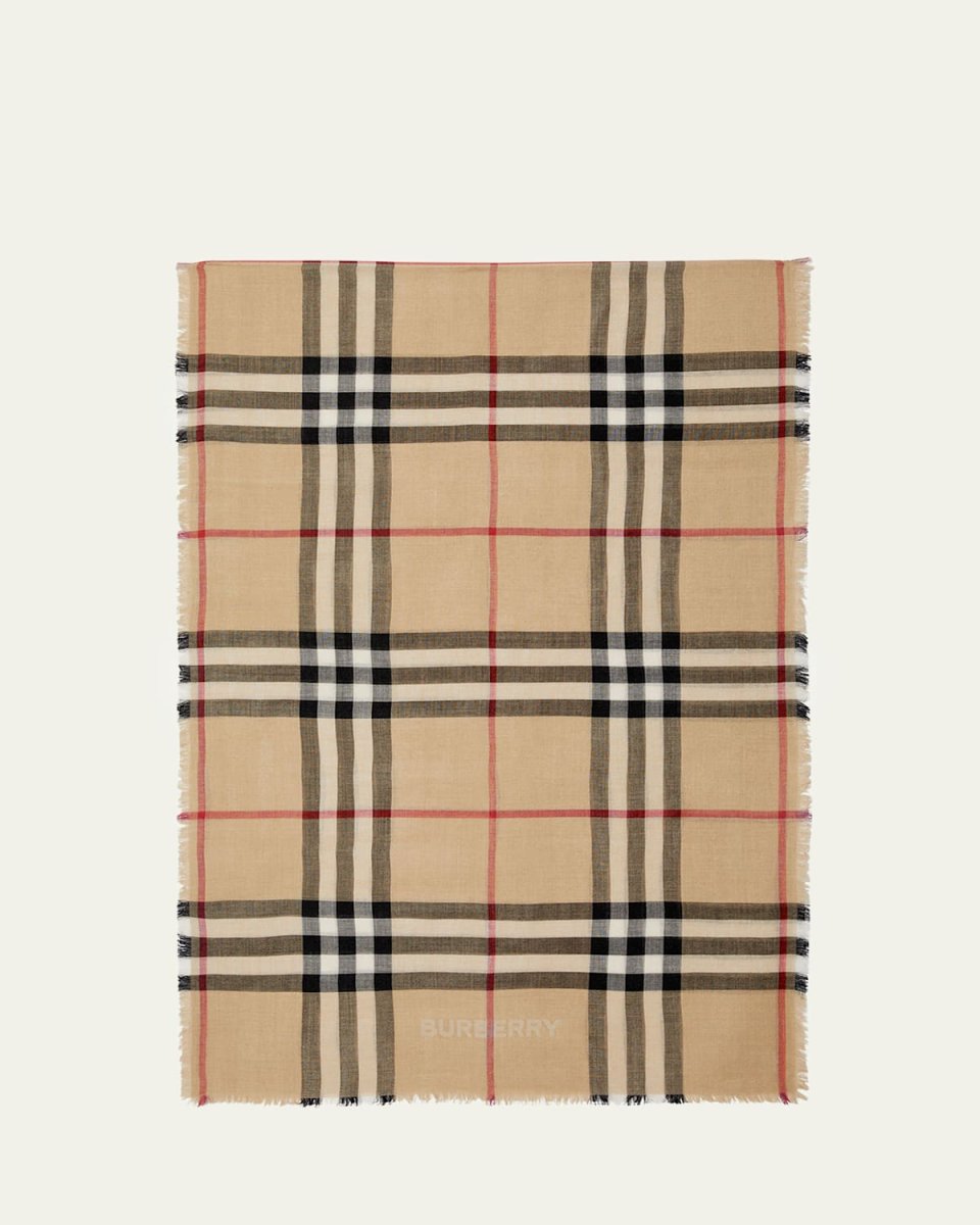 Check Lightweight Gauze Wool Scarf