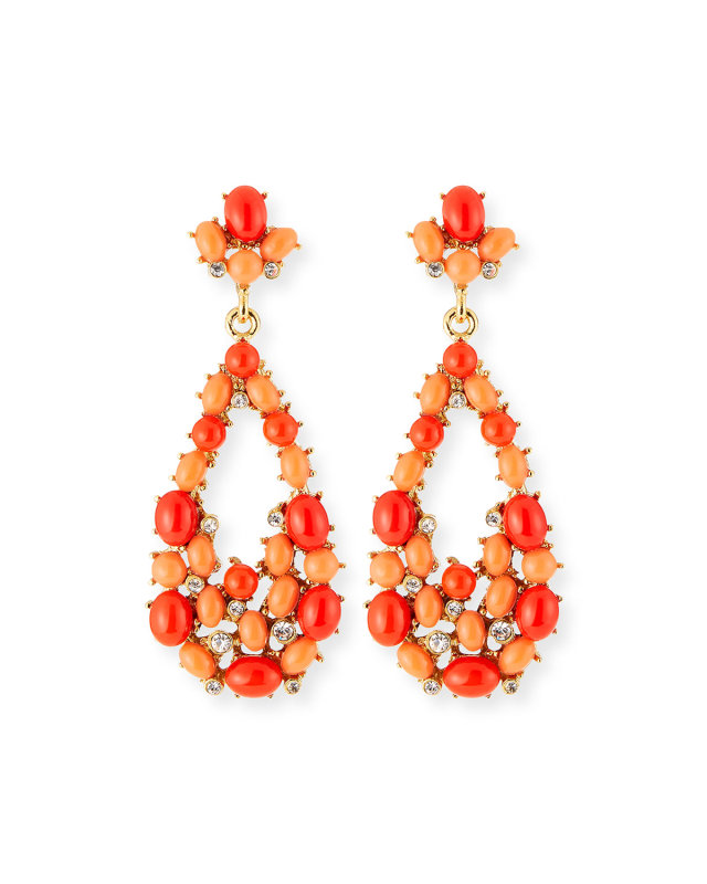 Teardrop Cabochon Earrings, Coral