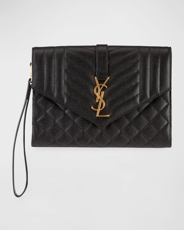 Envelope Flap YSL Clutch Bag in Grained Leather