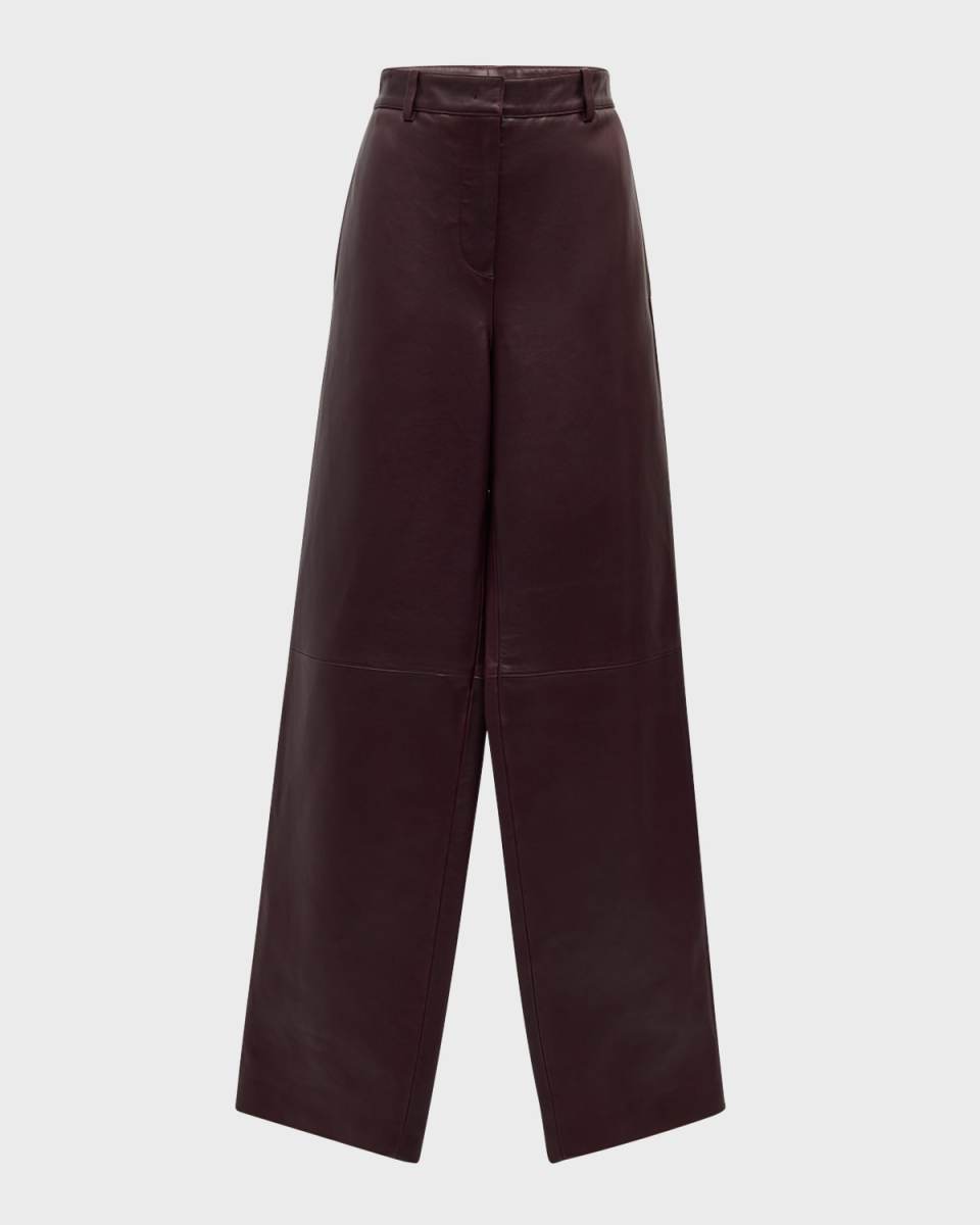 High-Rise Leather Straight-Leg Pants