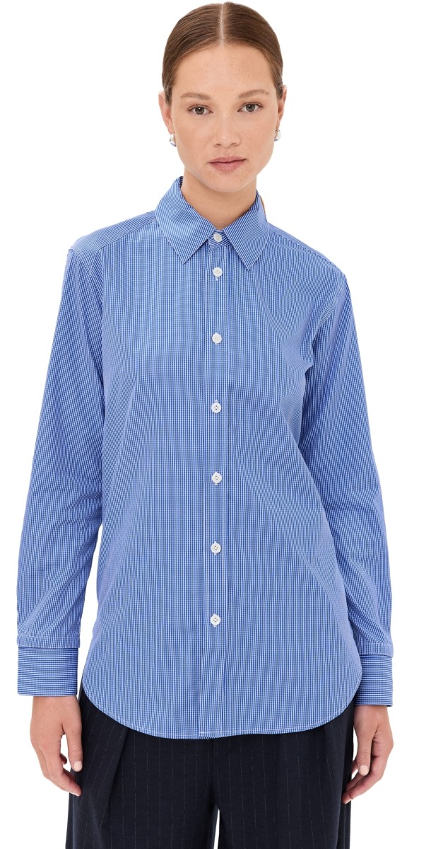 Tibi Mini Check Shirting Detached Slim Shirt Blue Multi