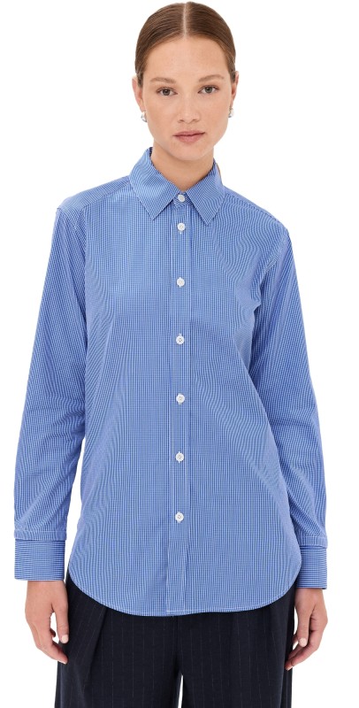 Tibi Mini Check Shirting Detached Slim Shirt Blue Multi