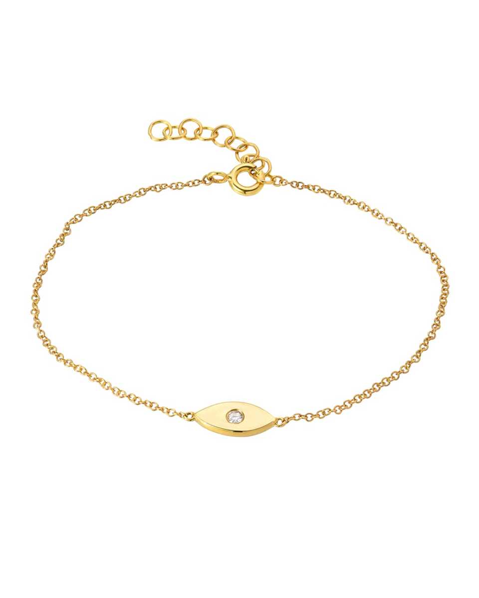 14K Gold 1-Diamond Evil Eye Bracelet