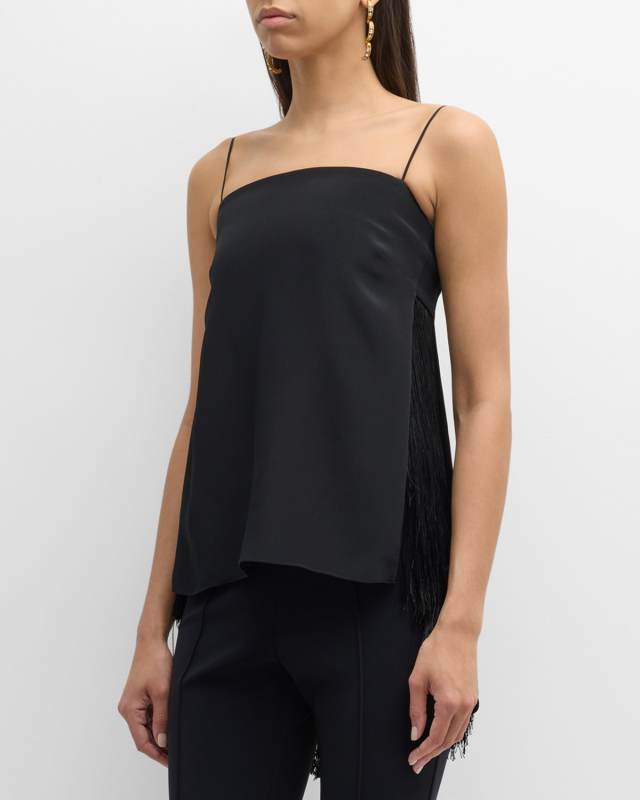 Fringe Paneled Silk Crepe Cami Top