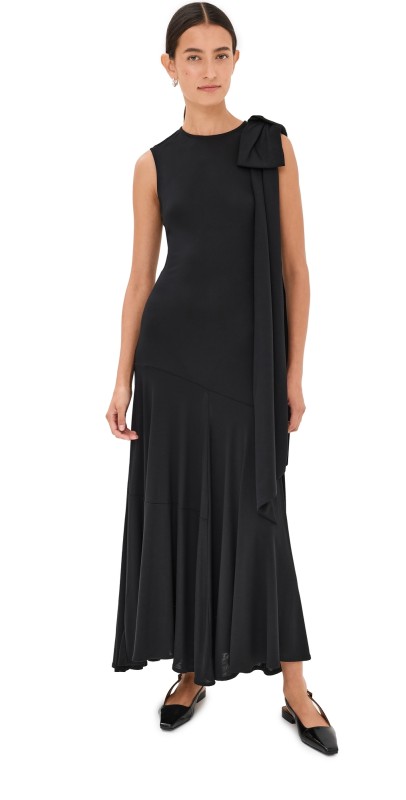 Simone Rocha Shoulder Bow Bias Cut Sheath Dress Black