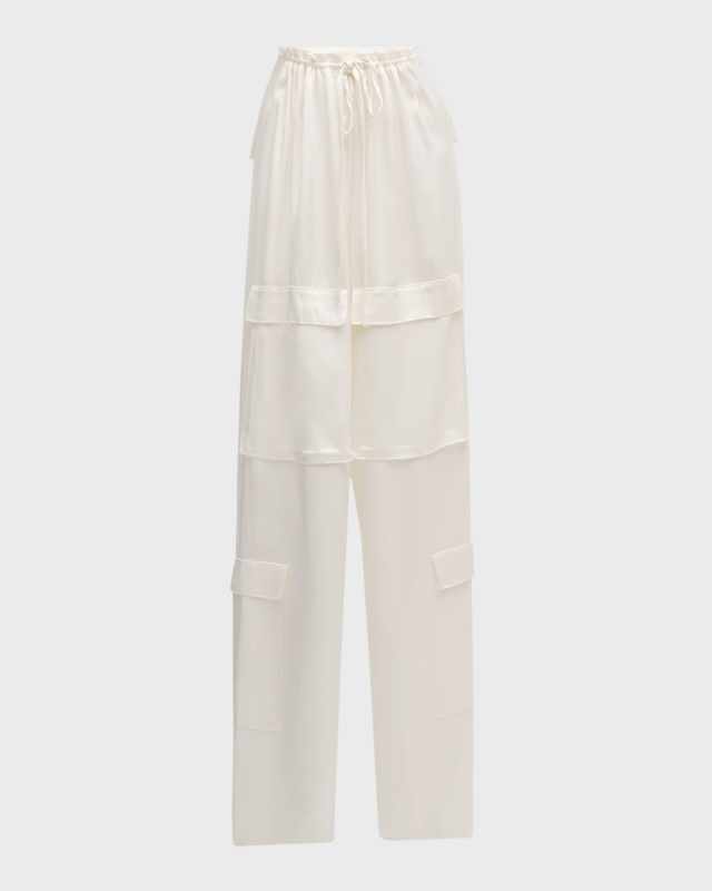 Doubleface Satin Straight-Leg Pull-On Cargo Pants