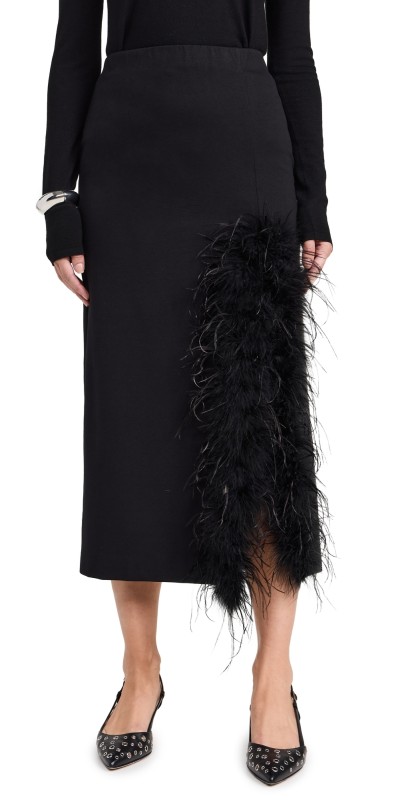 MEIMEIJ Midi Skirt With Feathers Nero