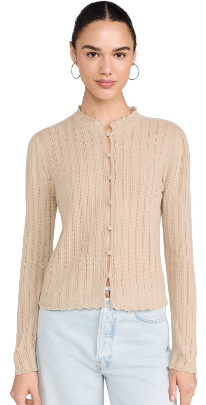 FRAME Ruffle Neck Cashmere Cardi Taupe